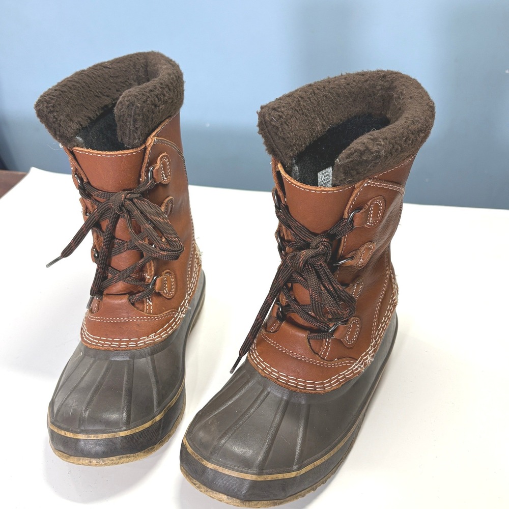 LL Bean Women Tumbled Leather Shearling Lined Snow Duck Boots Size 6 Rain 299622